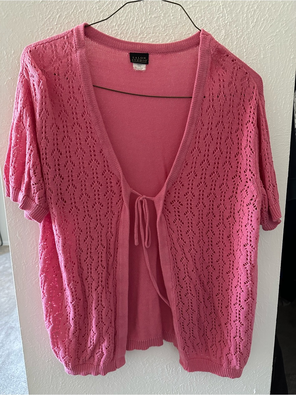 Pink Openwork Tie-Front Women's Sweater
